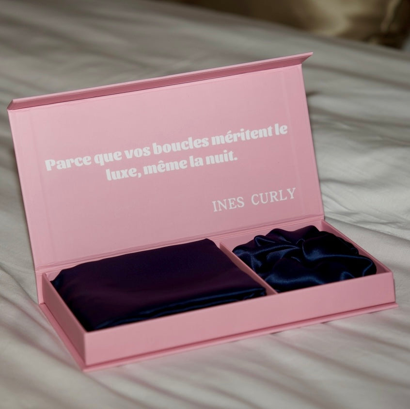 Ensemble 100% pure soie de mûrier BLEU ROI💙Taie d’oreiller + chouchou